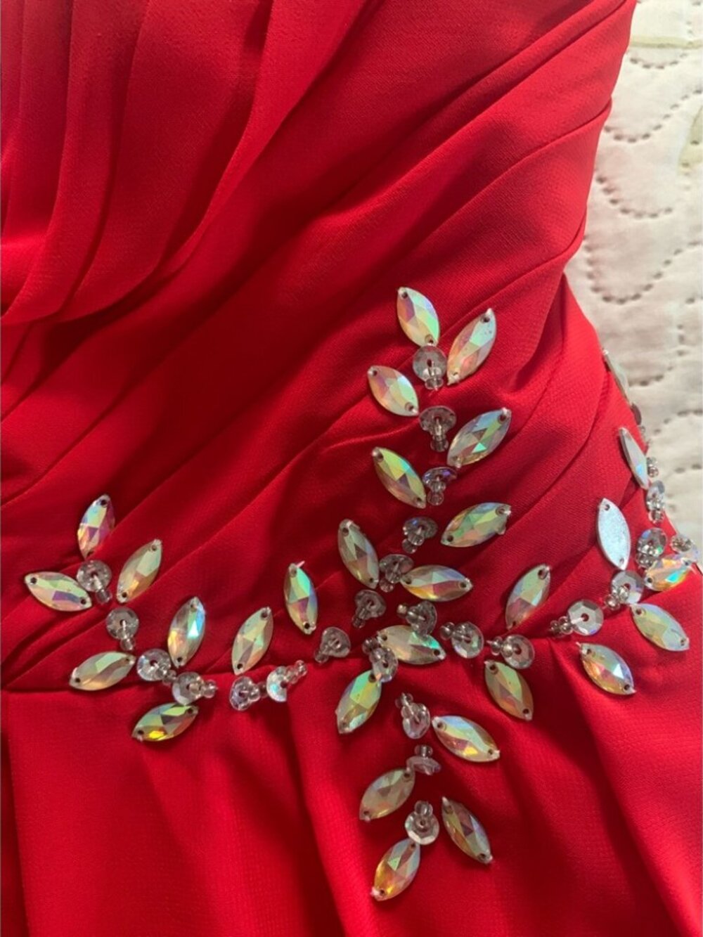 Long Red Formal Strapless Jeweled Dress Gown - Picture 8 of 12